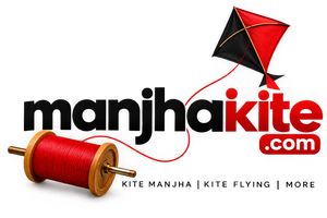 ManjhaKite.com logo with kite and manjha spool for online kite manjha and kite flying store